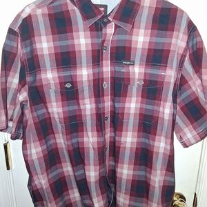 Wrangler Men's Plaid Button Down Shirt - Burgundy and Black